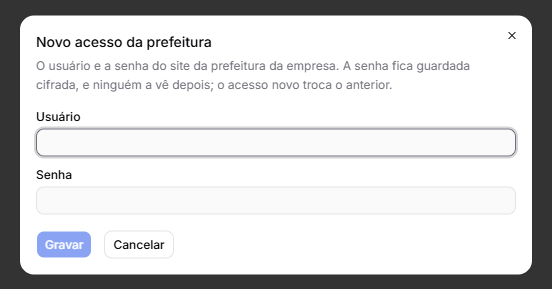 A ficha de um acesso novo, com o Usuário e a Senha do site da prefeitura