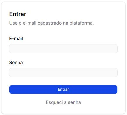 A página de entrada, com o e-mail, a senha e o Esqueci a senha